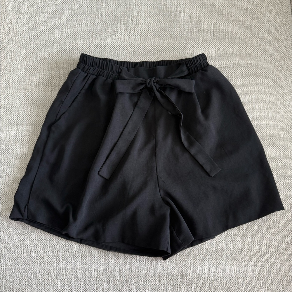 Linen Black Paperbag Shorts